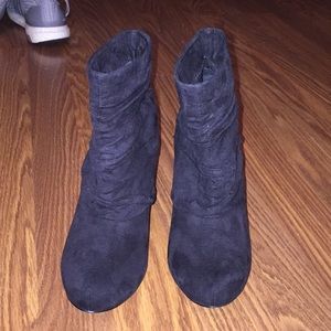 Black suede scrunched ankle booties